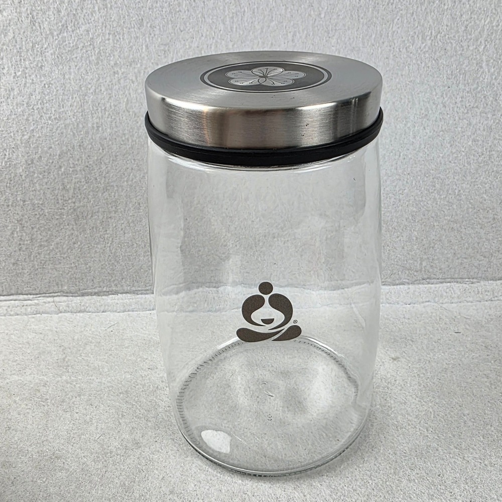 Teavana 1800ml Glass Tea Storage Canister Jar Stainless Steel Floral Lid